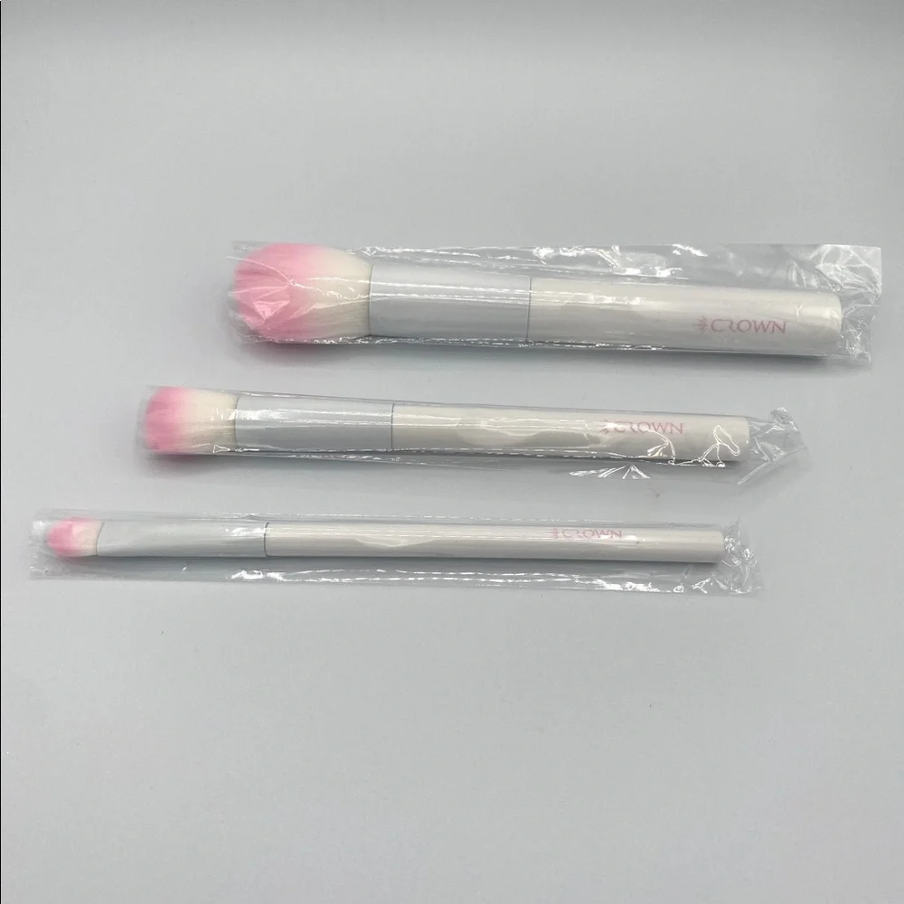 Crown Pro Makeup Brush Trio 3pc White Pink Face Eye Brushes New Beauty Set